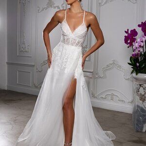 New long off white wedding dress, bridal gown